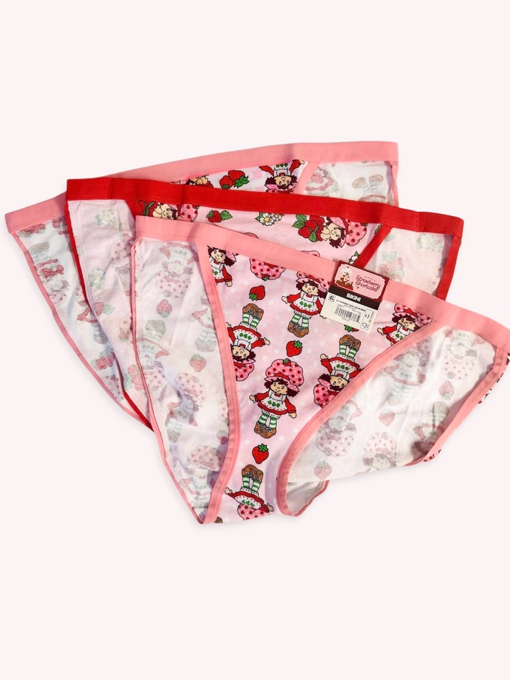 Strawberry Shortcake Cotton String Bikini Panties 3-Pack Pink Red NWT